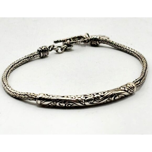 Sterling Silver 925 Balinese Style Bracelet With Toggle Clasp For Women - Picture 1 of 5